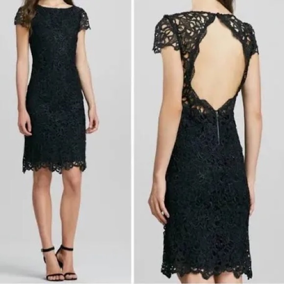Alice + Olivia Clover Black Lace Open Back Dress S Designer Lbd